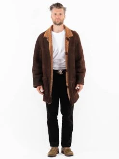 Vintage 90's Men Sheepskin Coat In Brown