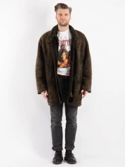 Vintage 90's Men Sheepskin Coat In Green