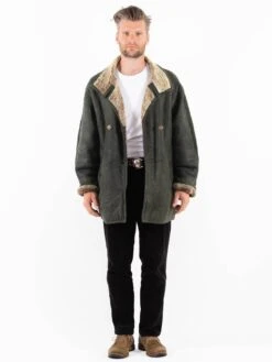 Vintage 80's Men Sheepskin Coat In Green