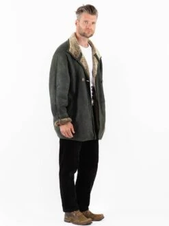 Vintage 80's Men Sheepskin Coat In Green -Northern Grip Vintage 90s Men Sheepskin Coat 0161