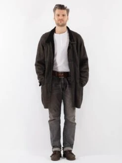 Vintage 90's Men Sheepskin Coat In Gray