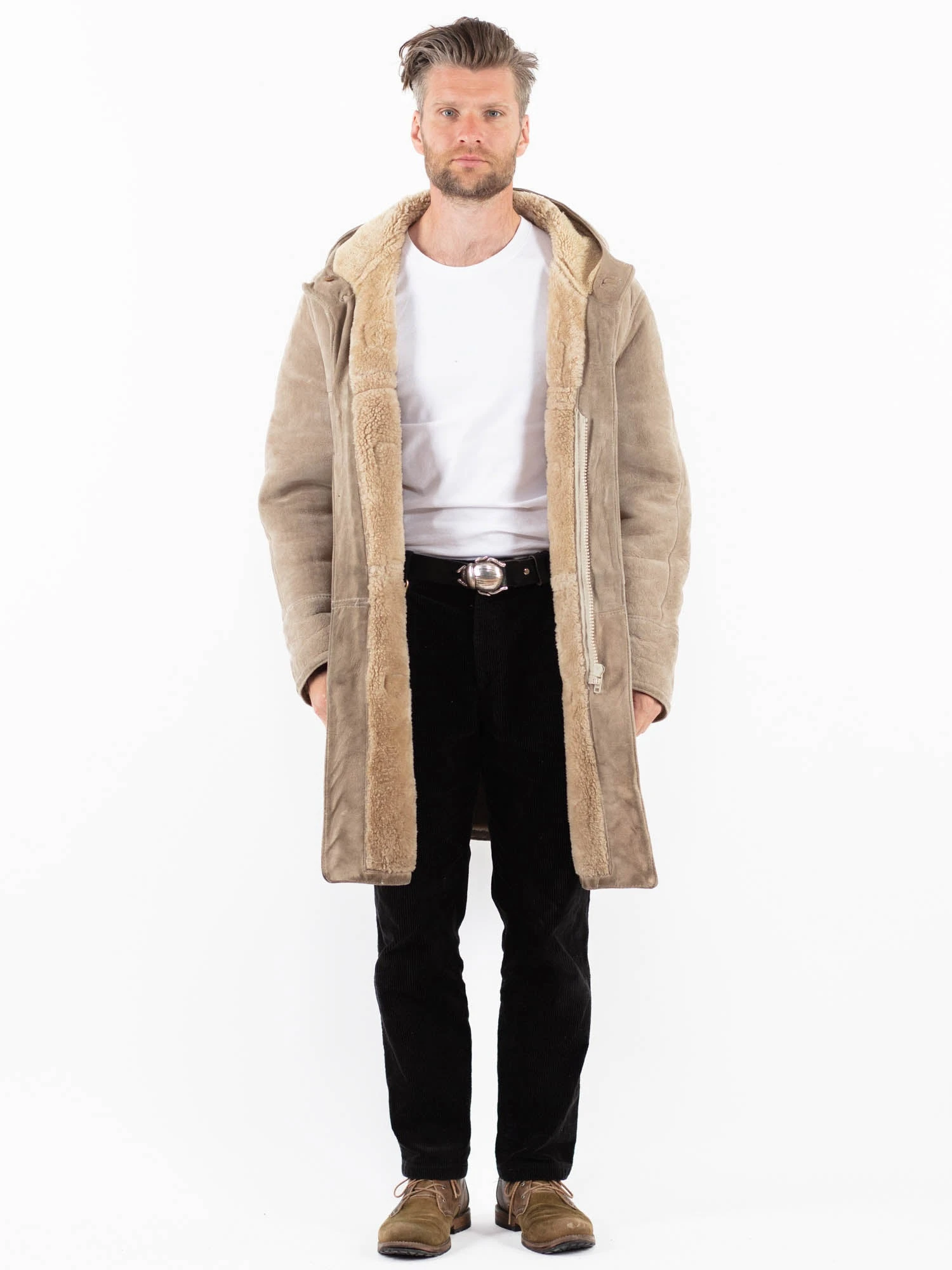 Vintage 80's Men Sheepskin Coat In Beige 1 Vintage 80's Men Sheepskin Coat In Beige
