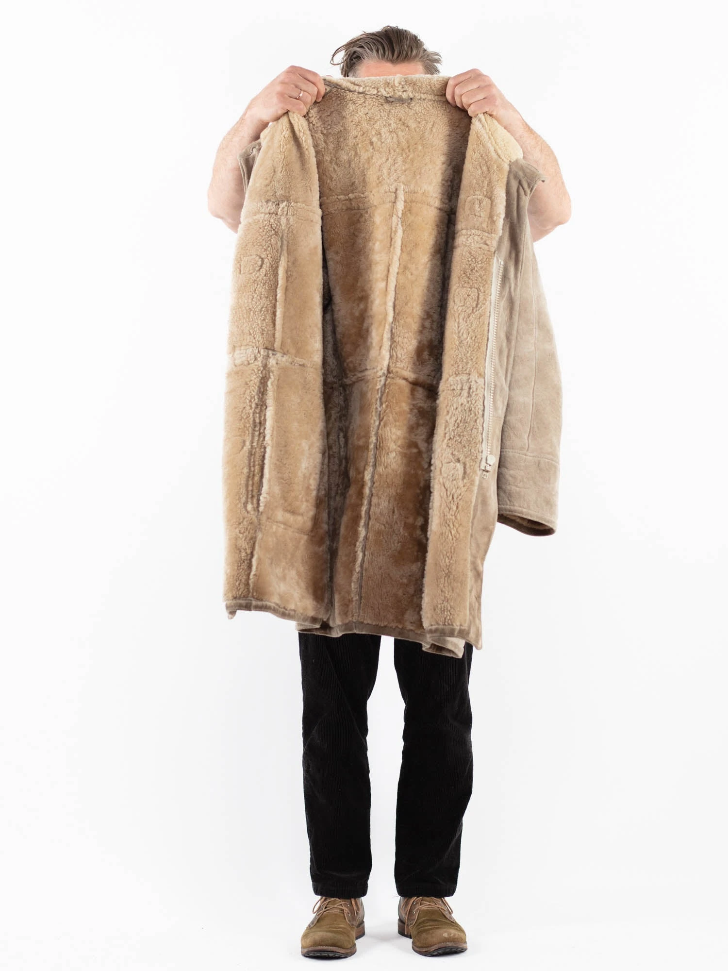 Vintage 80's Men Sheepskin Coat In Beige 4 Vintage 80's Men Sheepskin Coat In Beige - Image 4