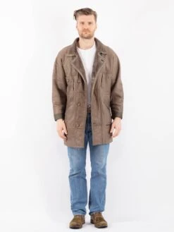Vintage 90's Men Sheepskin Coat In Gray Brown