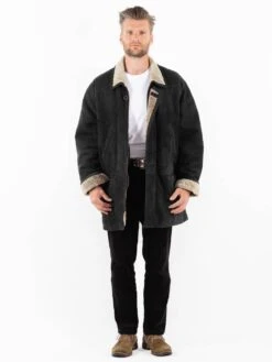 Vintage 90's Men Sheepskin Coat In Black