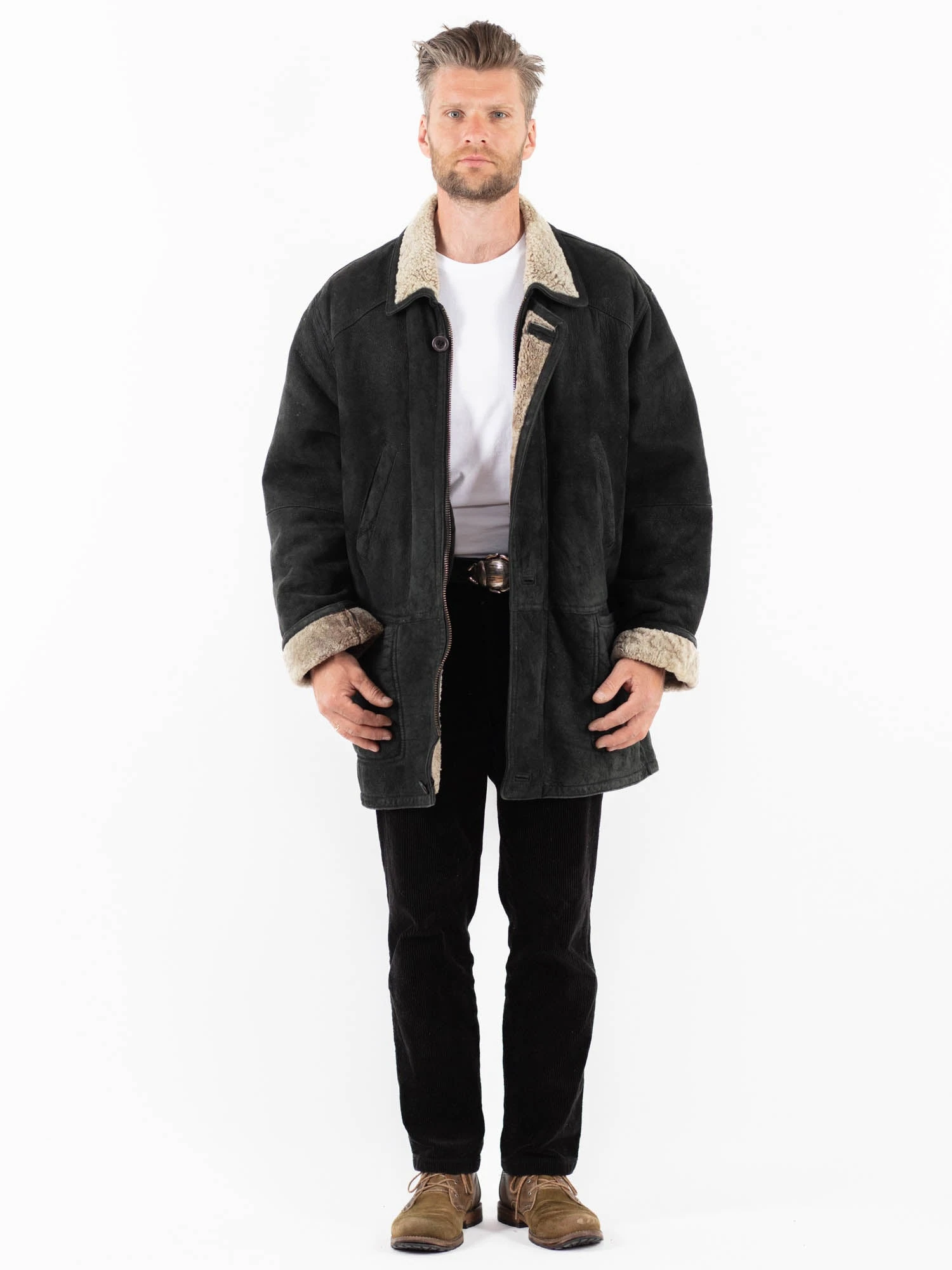 Vintage 90's Men Sheepskin Coat In Black 1 Vintage 90's Men Sheepskin Coat In Black