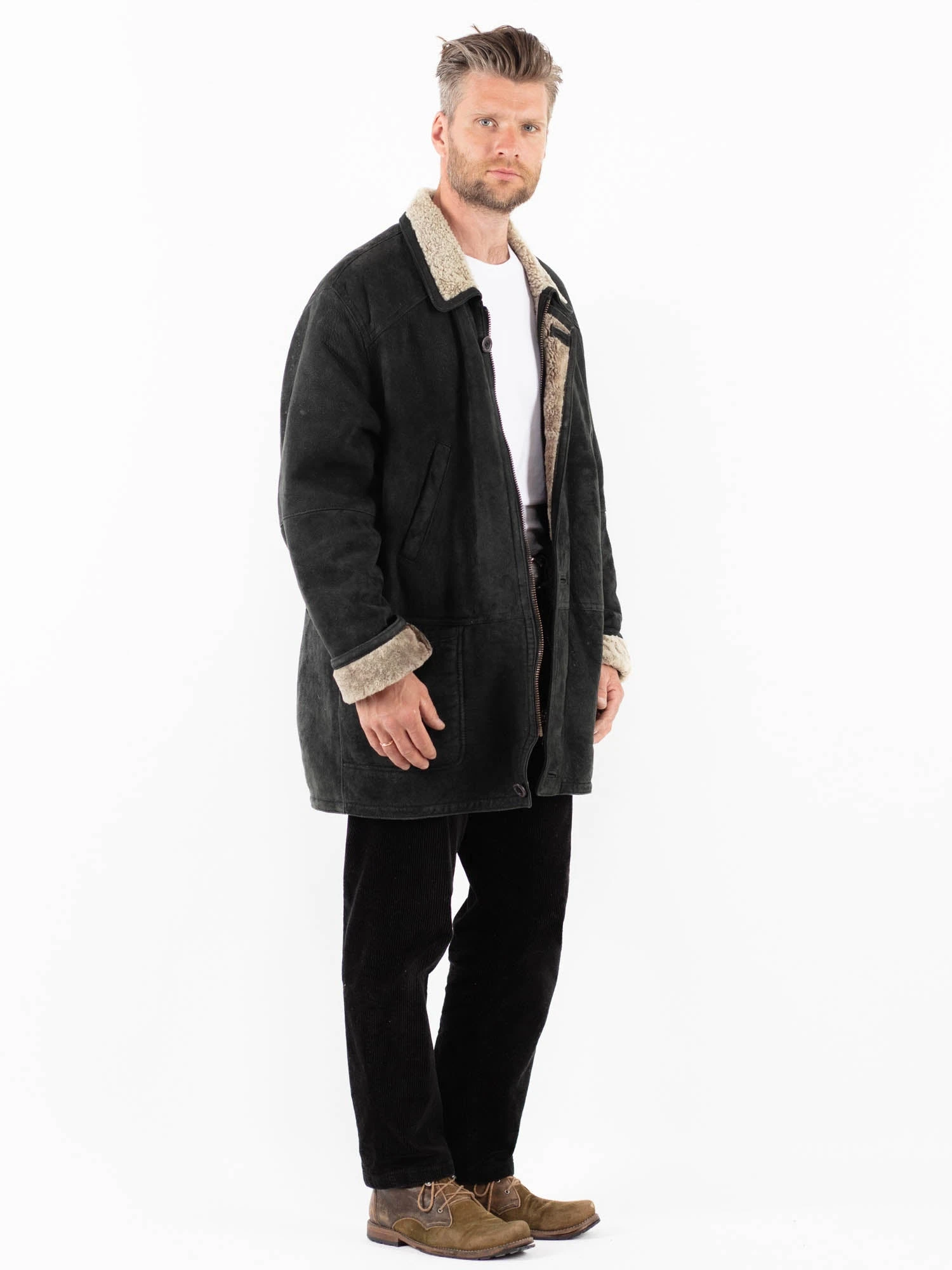 Vintage 90's Men Sheepskin Coat In Black 3 Vintage 90's Men Sheepskin Coat In Black - Image 3