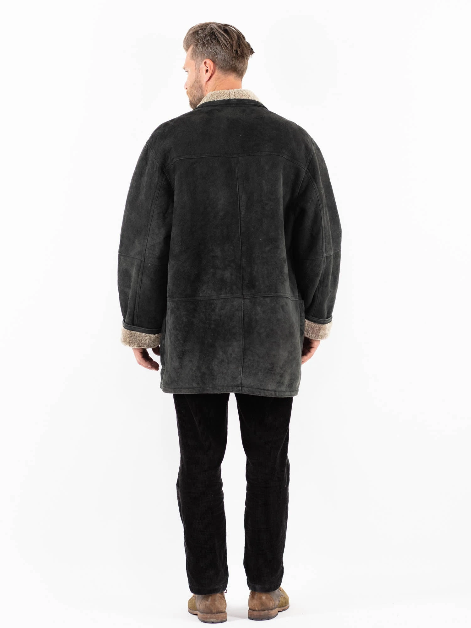 Vintage 90's Men Sheepskin Coat In Black 2 Vintage 90's Men Sheepskin Coat In Black - Image 2