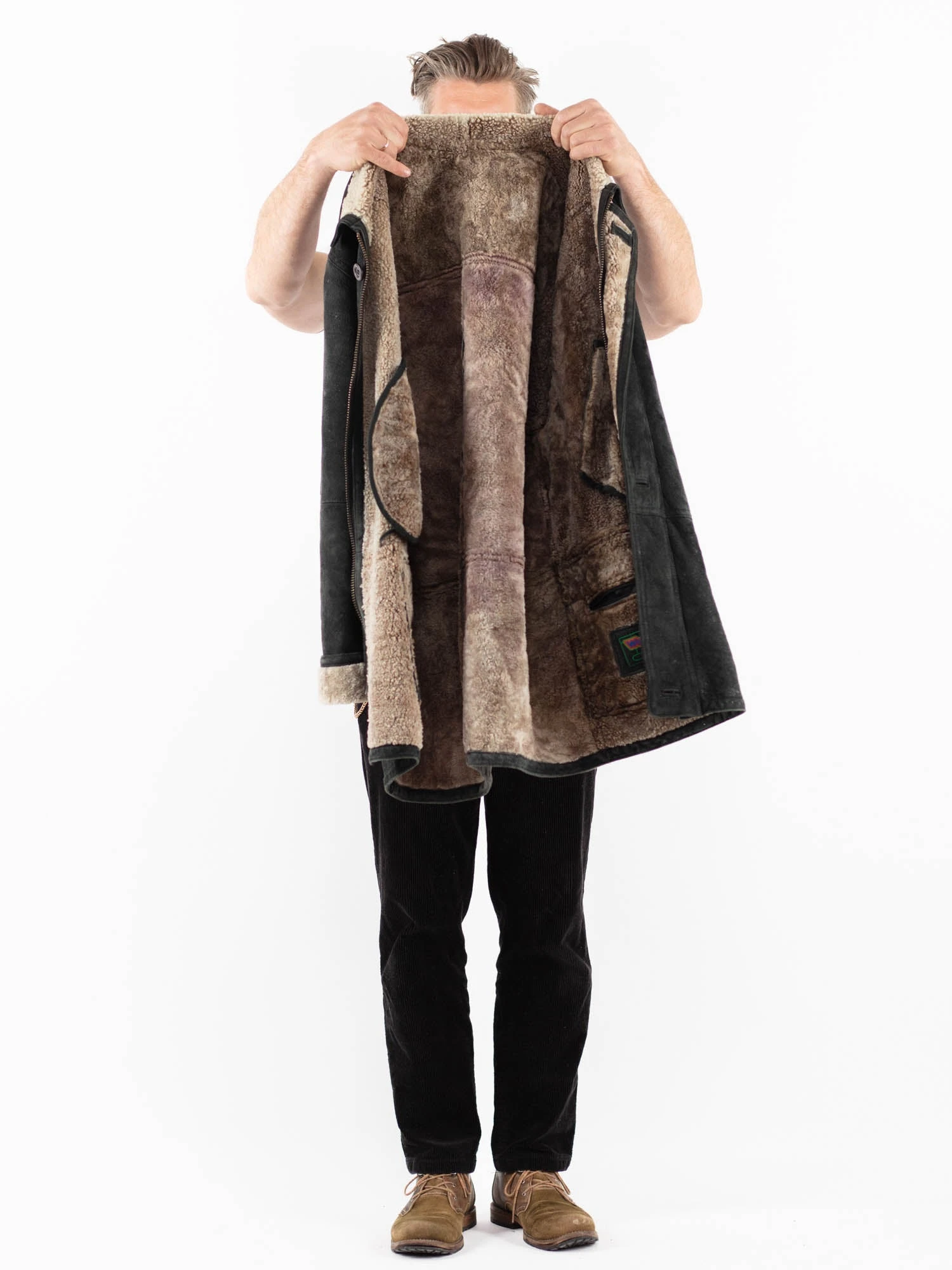 Vintage 90's Men Sheepskin Coat In Black 4 Vintage 90's Men Sheepskin Coat In Black - Image 4