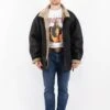 Vintage 90's Men Sheepskin Shearling Coat In Black