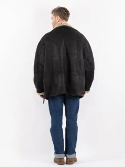 Vintage 90's Men Sheepskin Shearling Coat In Black -Northern Grip Vintage 90s Men Sheepskin Coat 0514