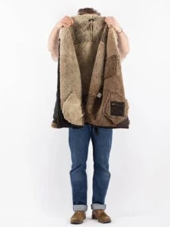 Vintage 90's Men Sheepskin Shearling Coat In Black -Northern Grip Vintage 90s Men Sheepskin Coat 0515