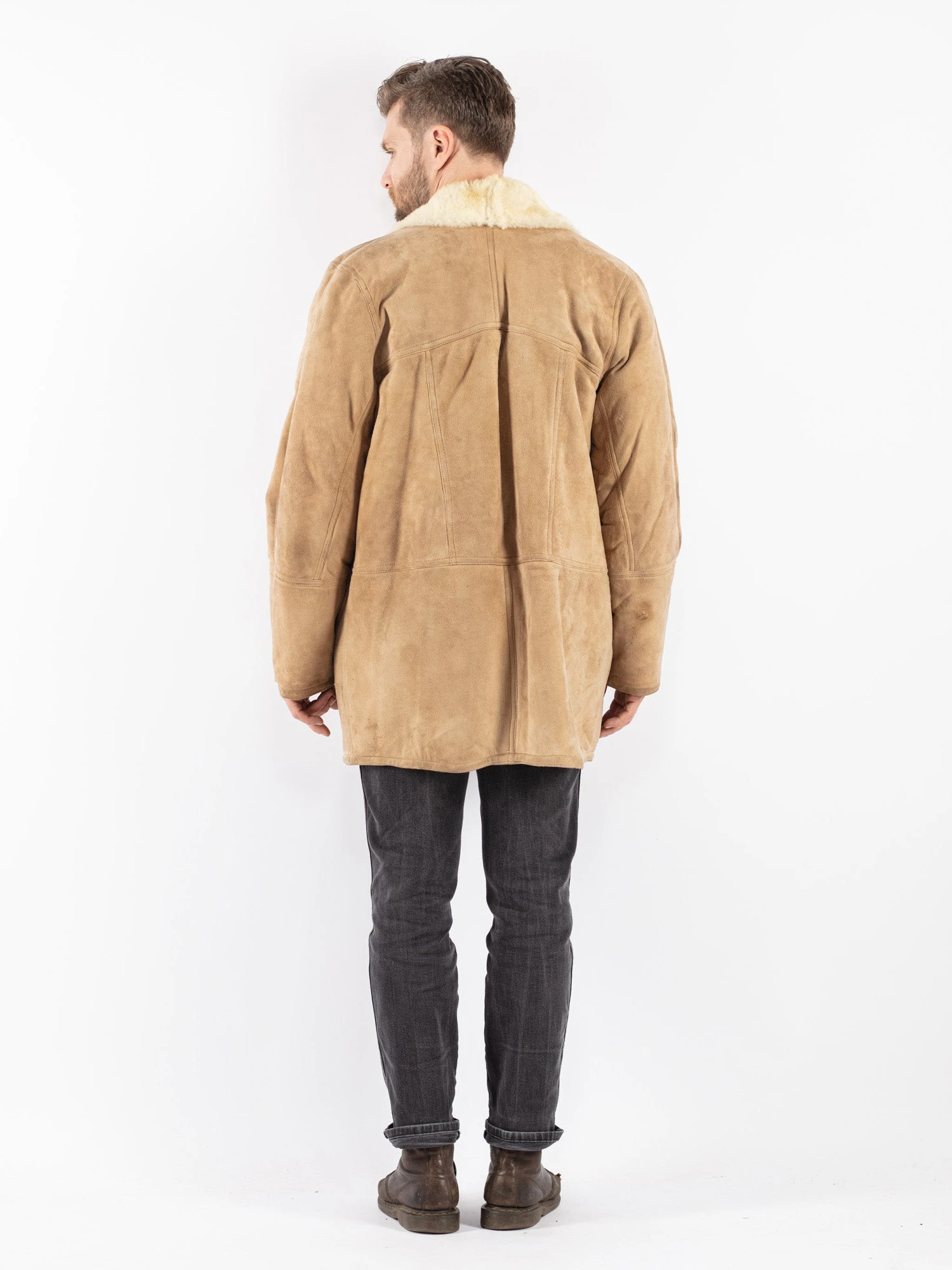 Vintage 90's Men Sheepskin Shearling Coat In Beige 2 Vintage 90's Men Sheepskin Shearling Coat In Beige - Image 2