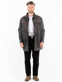 Vintage 90's Men Sheepskin Jacket In Gray