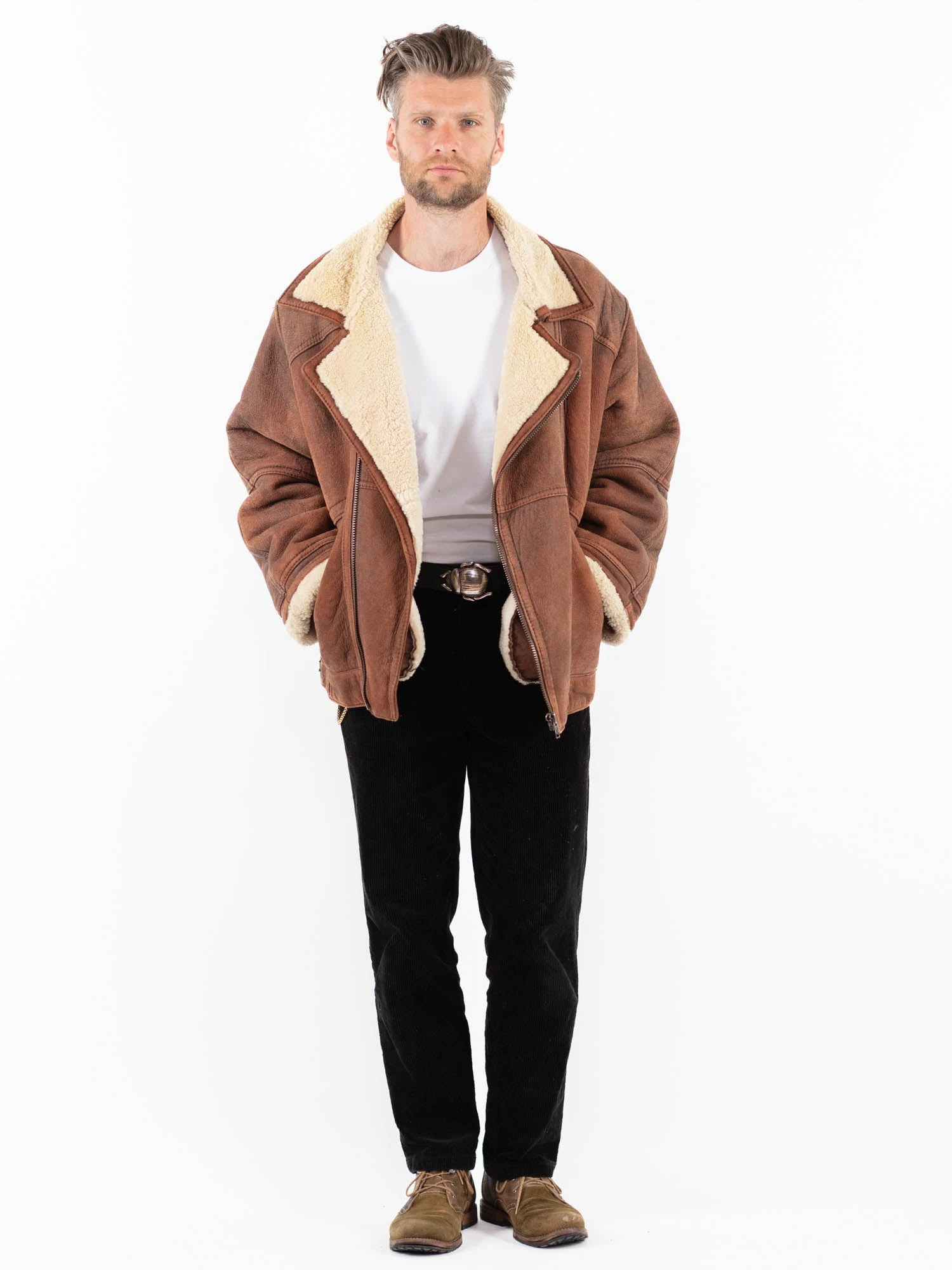 Vintage 90's Men Sheepskin Jacket In Brown 1 Vintage 90's Men Sheepskin Jacket In Brown