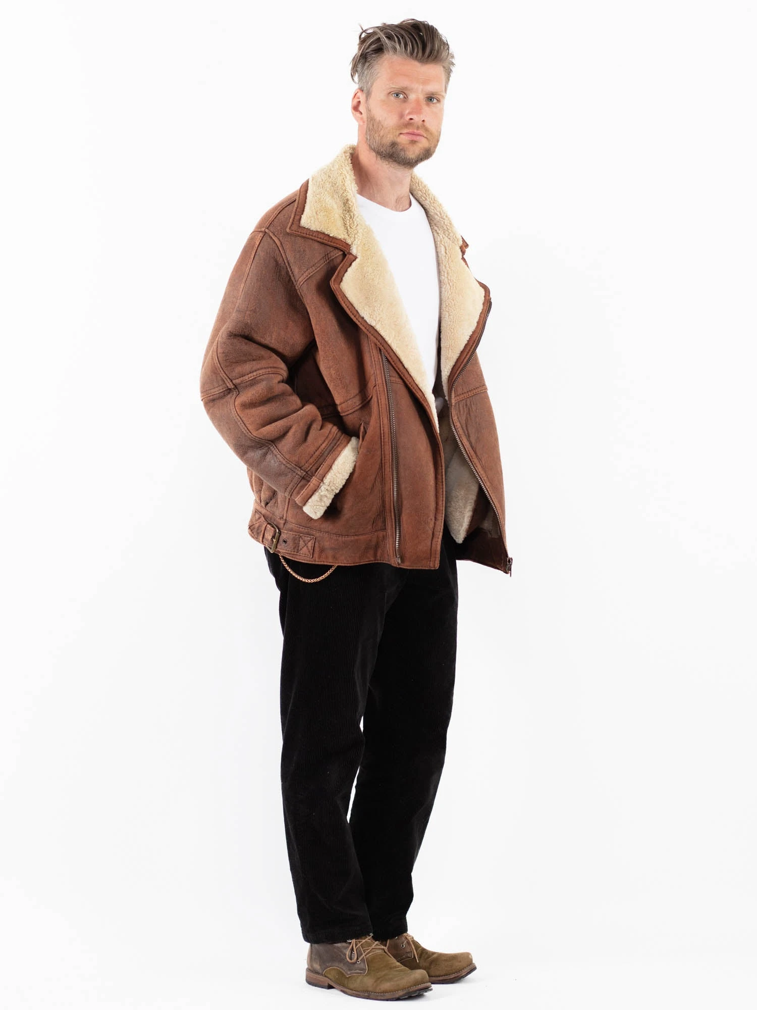 Vintage 90's Men Sheepskin Jacket In Brown 3 Vintage 90's Men Sheepskin Jacket In Brown - Image 3