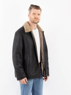 Vintage 90's Men Sheepskin Jacket In Black 7 Vintage 90's Men Sheepskin Jacket In Black -Northern Grip Vintage 90s Men Sheepskin Jacket 0462