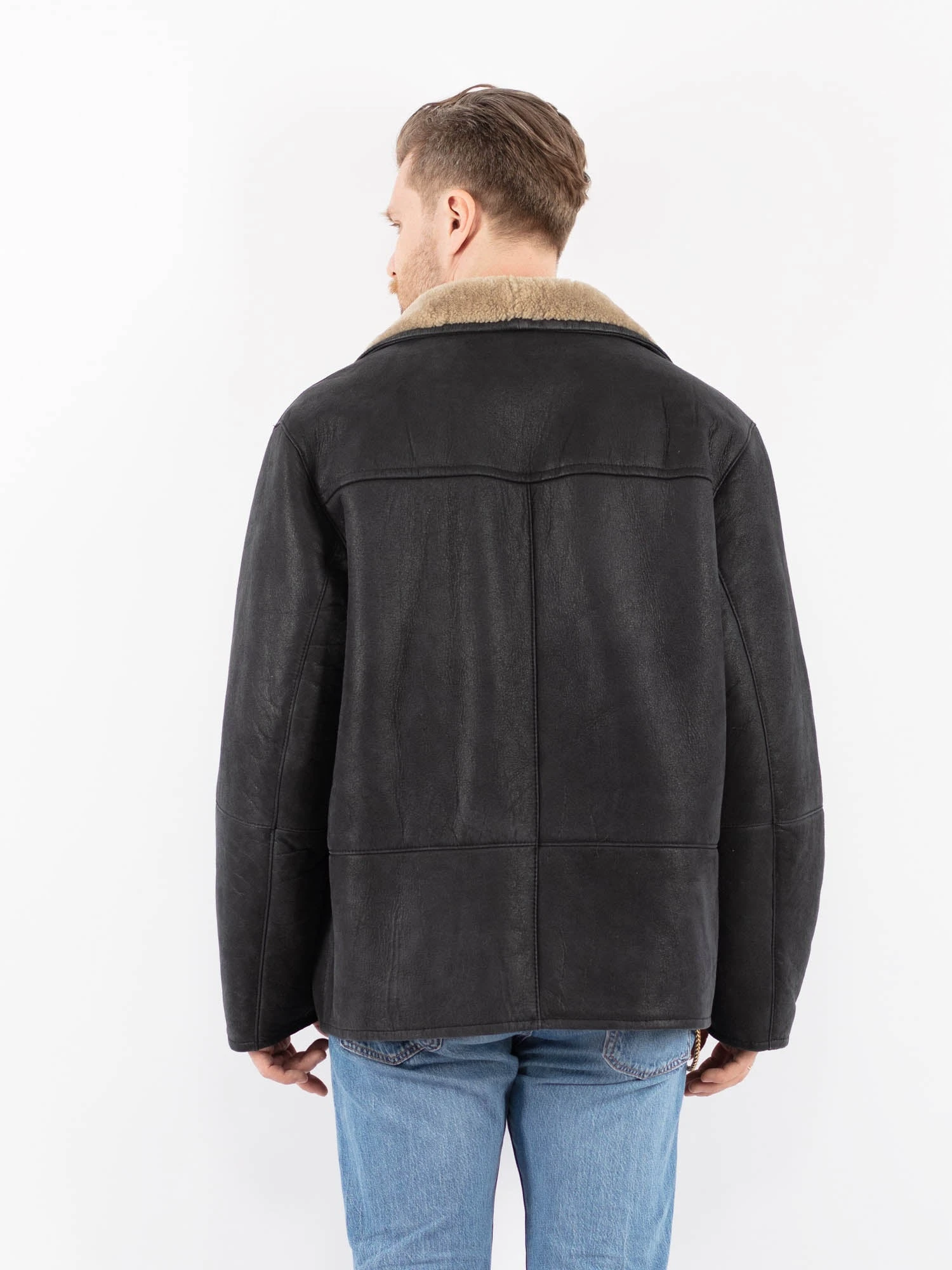 Vintage 90's Men Sheepskin Jacket In Black 2 Vintage 90's Men Sheepskin Jacket In Black - Image 2