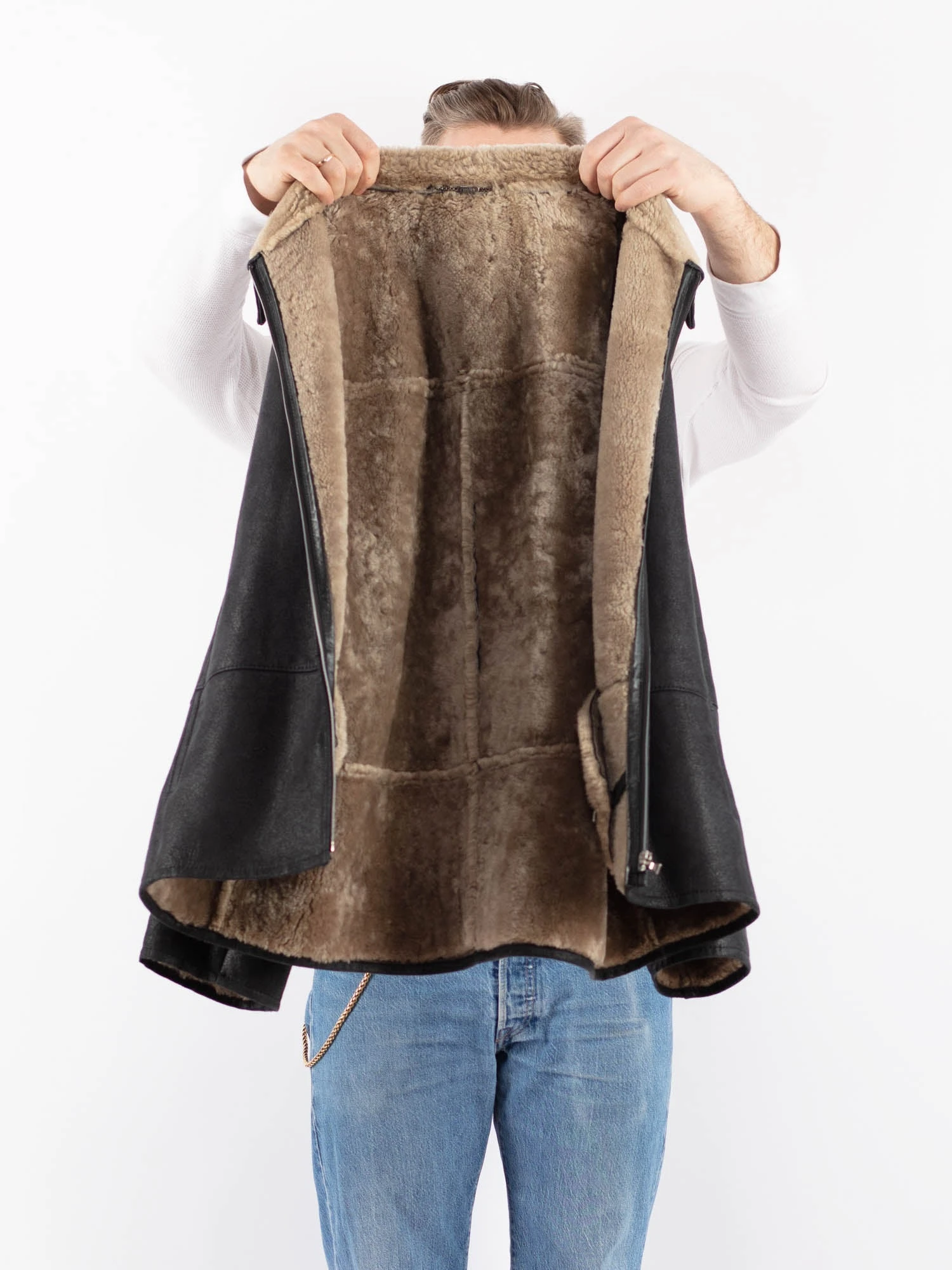 Vintage 90's Men Sheepskin Jacket In Black 4 Vintage 90's Men Sheepskin Jacket In Black - Image 4