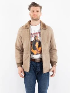 Vintage 90's Men Sheepskin Jacket In Beige