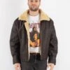 Vintage 90's Men Pilot Sheepskin Bomber Jacket In Brown