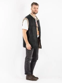 Vintage 90's Men Sheepskin Shearling Vest In Black -Northern Grip Vintage 90s Men Sheepskin Vest 0346
