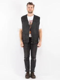Vintage 90's Men Sheepskin Vest In Black