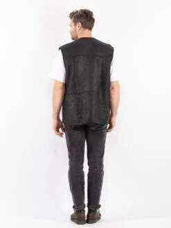 Vintage 90's Men Sheepskin Vest In Black -Northern Grip Vintage 90s Men Sheepskin Vest 0671