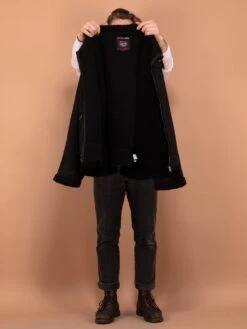 Vintage 90's Men Sherpa Bomber Jacket In Black 7 Vintage 90's Men Sherpa Bomber Jacket In Black -Northern Grip Vintage 90s Men Sherpa Pilot Bomber Jacket Black 008 4