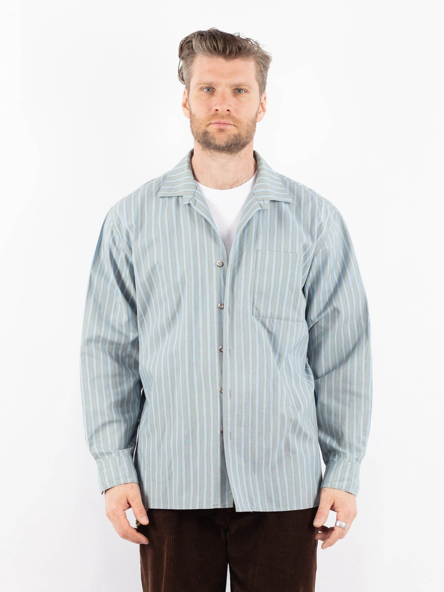 Vintage 90's Men Marimekko Striped Long Sleeve Shirt In Blue 1 Vintage 90's Men Marimekko Striped Long Sleeve Shirt In Blue
