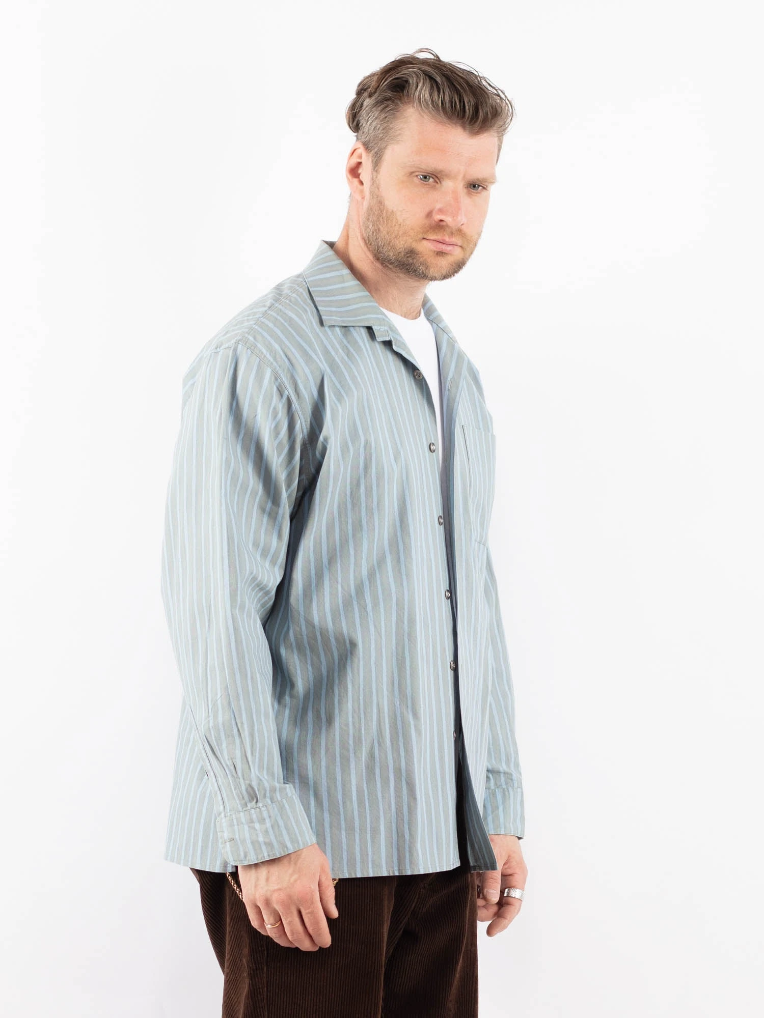 Vintage 90's Men Marimekko Striped Long Sleeve Shirt In Blue 4 Vintage 90's Men Marimekko Striped Long Sleeve Shirt In Blue - Image 4