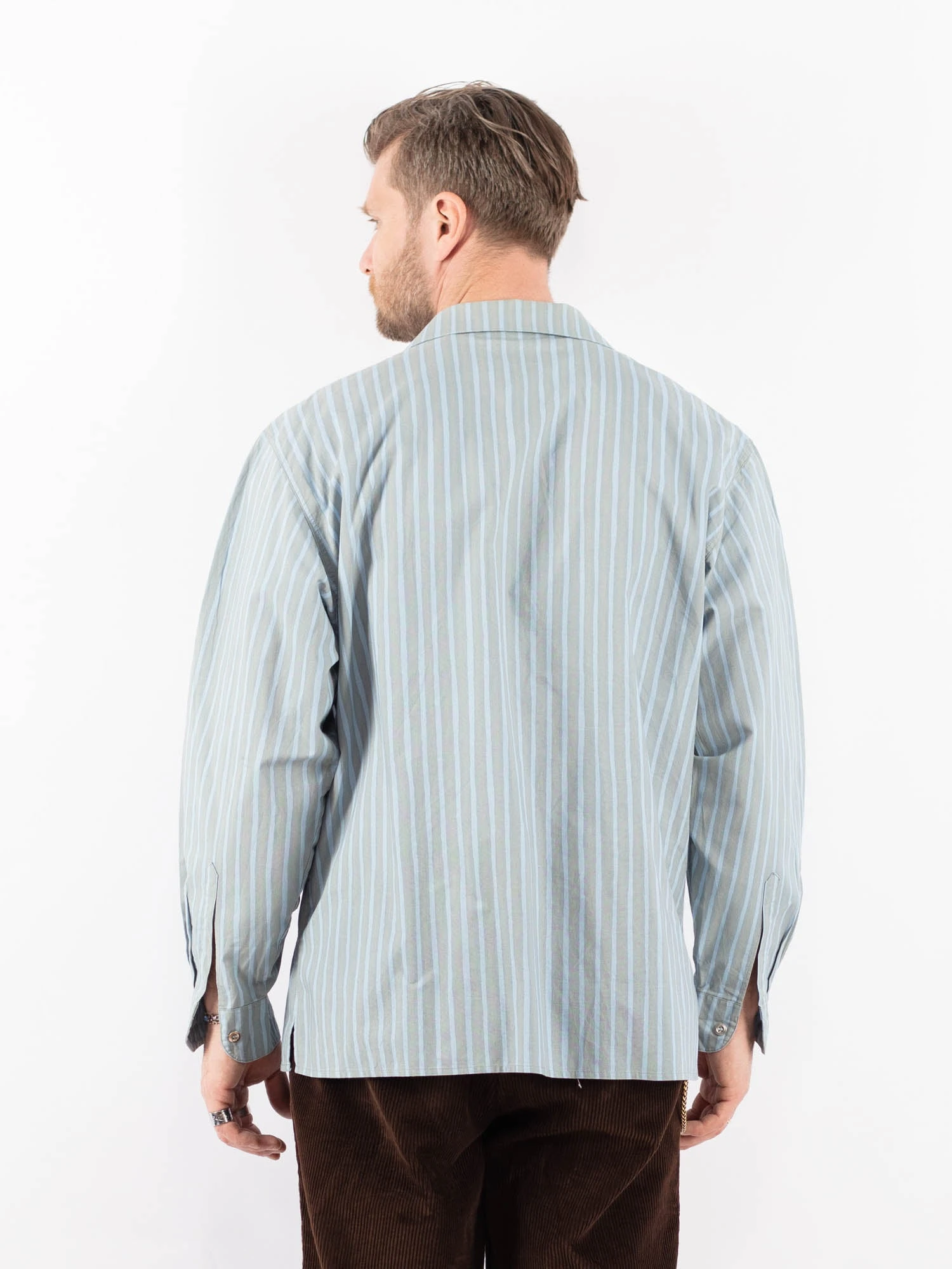 Vintage 90's Men Marimekko Striped Long Sleeve Shirt In Blue 2 Vintage 90's Men Marimekko Striped Long Sleeve Shirt In Blue - Image 2