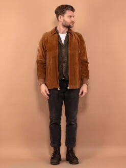 Vintage 90's Men Suede Bomber Jacket In Brown