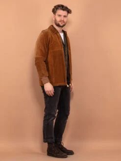 Vintage 90's Men Suede Bomber Jacket In Brown 6 Vintage 90's Men Suede Bomber Jacket In Brown -Northern Grip Vintage 90s Men Suede Bomber Jacket Brown 002 3