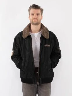 Vintage 90's Men Pilot Suede Bomber Jacket In Black