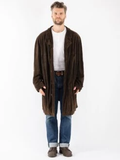 Vintage 90's Men Oversized Suede Coat In Brown