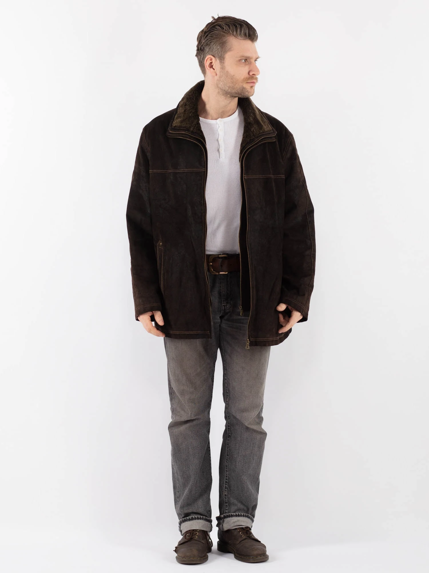 Vintage 90's Men Suede Jacket In Brown 1 Vintage 90's Men Suede Jacket In Brown