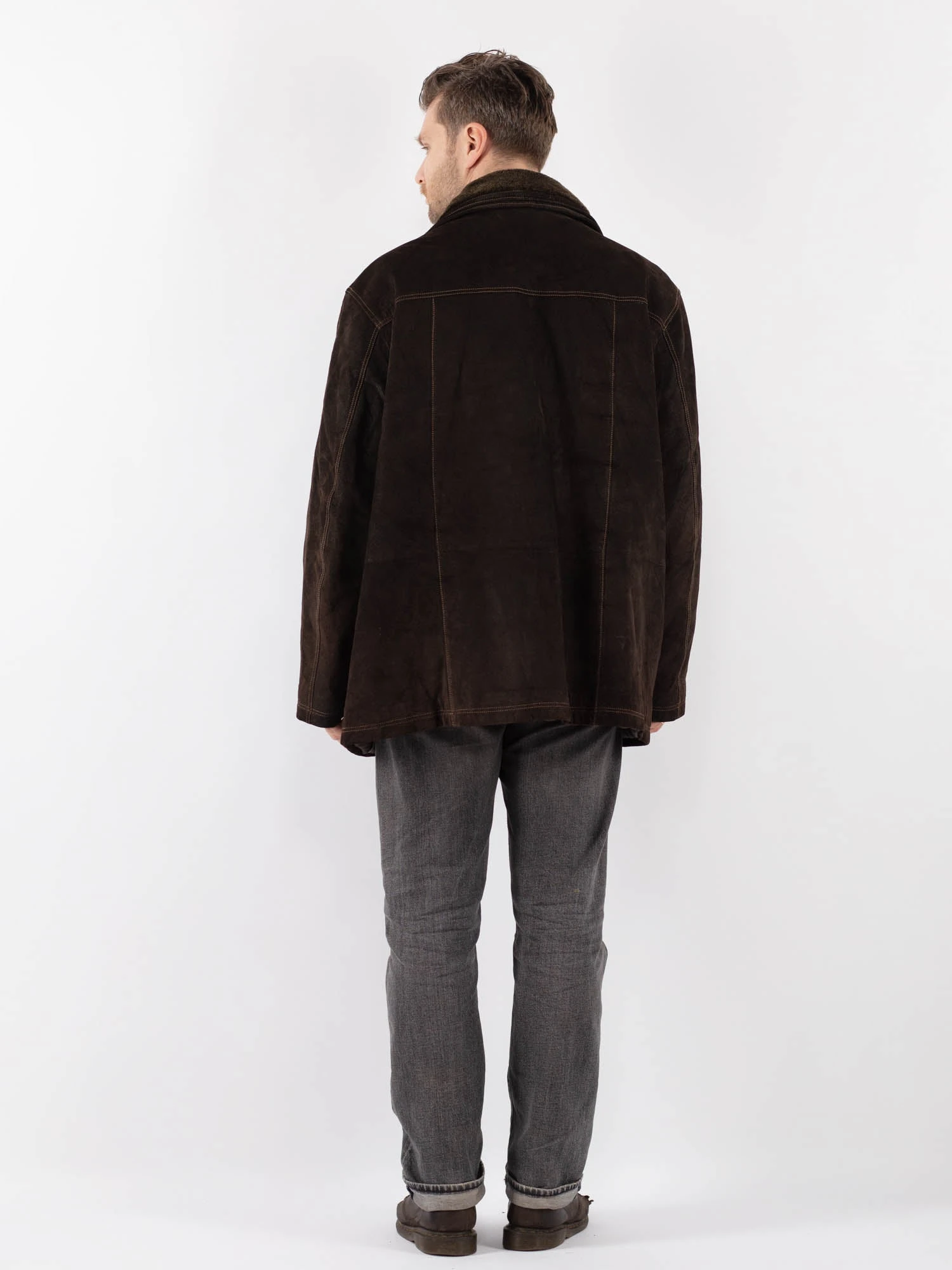 Vintage 90's Men Suede Jacket In Brown 2 Vintage 90's Men Suede Jacket In Brown - Image 2