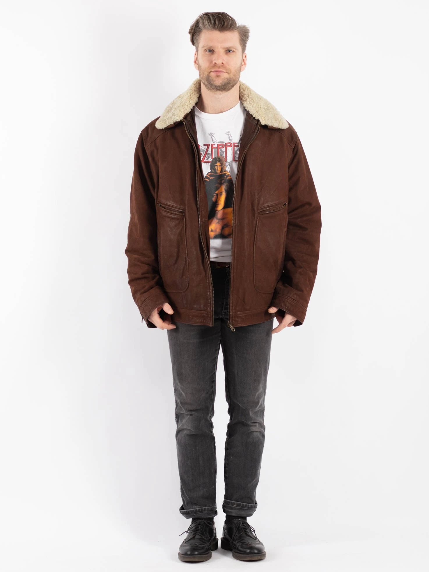 Vintage 90's Men Suede Leather Jacket In Brown 1 Vintage 90's Men Suede Leather Jacket In Brown