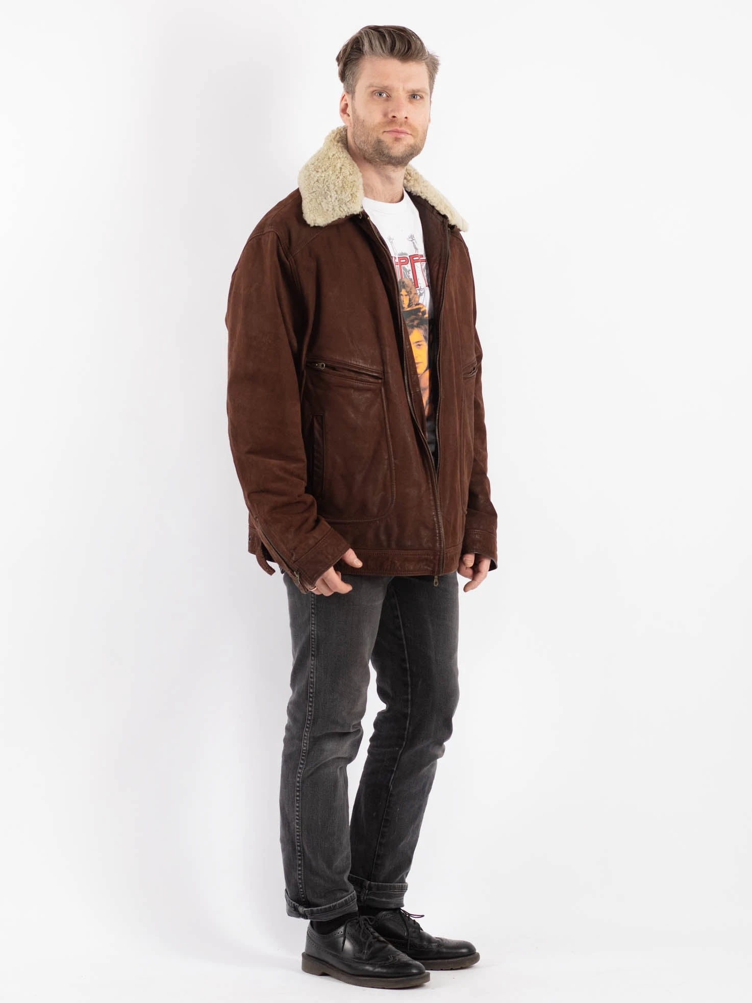 Vintage 90's Men Suede Leather Jacket In Brown 2 Vintage 90's Men Suede Leather Jacket In Brown - Image 2