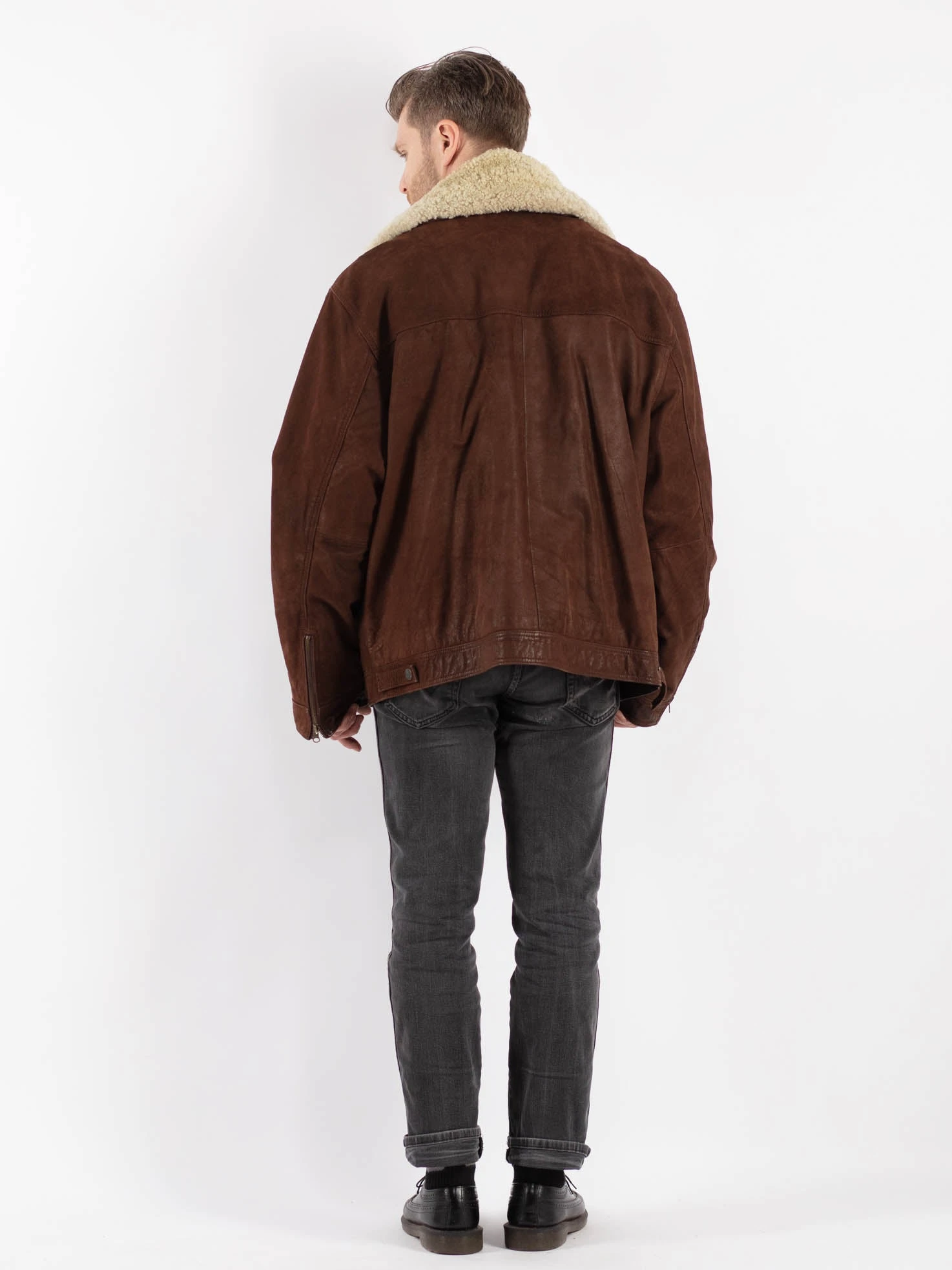 Vintage 90's Men Suede Leather Jacket In Brown 3 Vintage 90's Men Suede Leather Jacket In Brown - Image 3