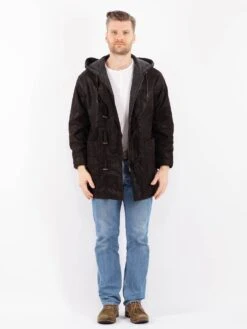 Vintage 90's Men Hooded Suede Sherpa Coat In Brown