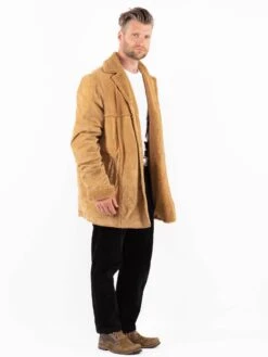 Vintage 90's Men Suede Sherpa Coat In Beige -Northern Grip Vintage 90s Men Suede Sherpa Coat 0128