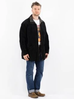 Vintage 90's Men Suede Sherpa Coat In Black -Northern Grip Vintage 90s Men Suede Sherpa Coat 0365