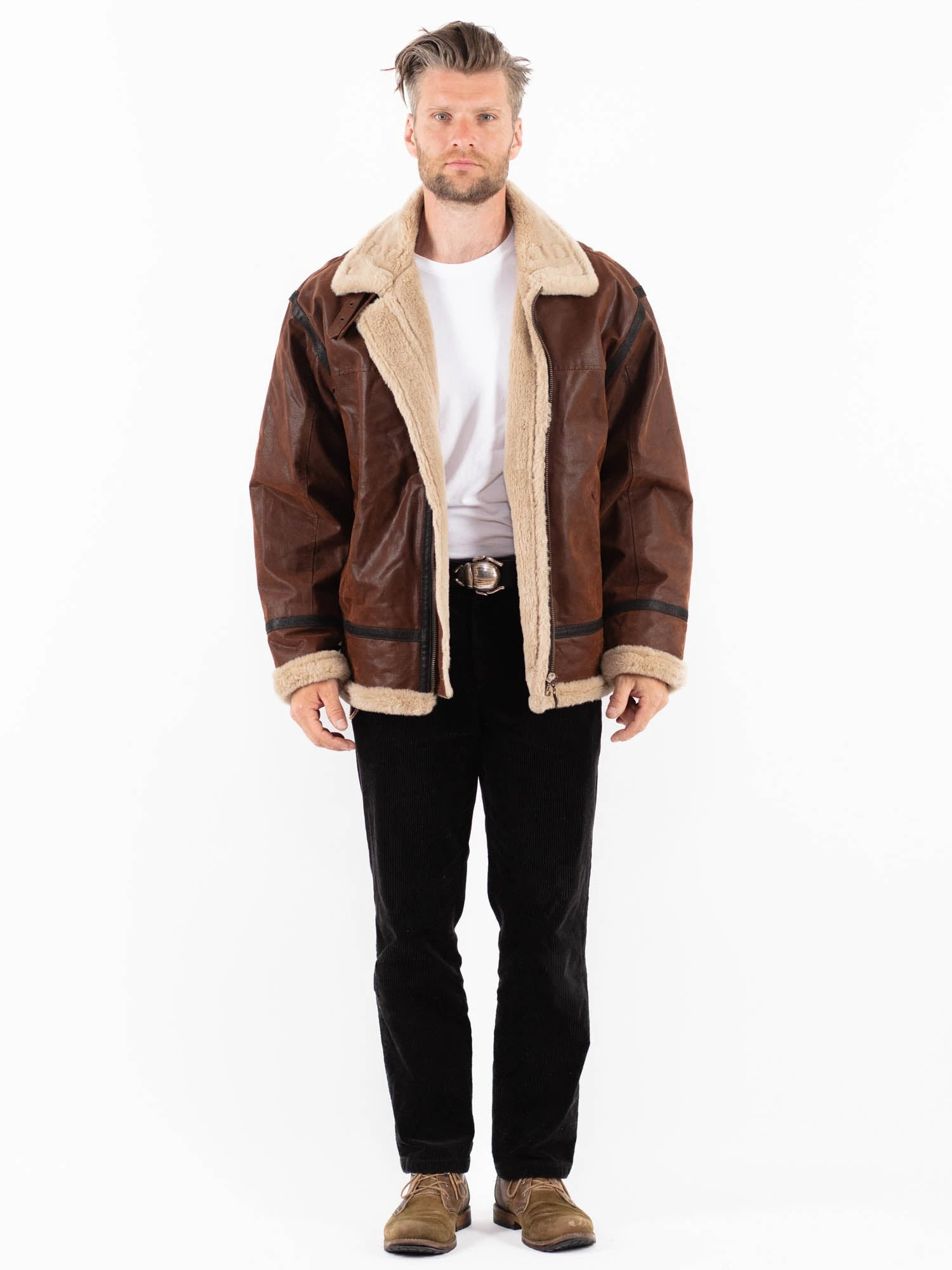 Vintage 90's Men Suede Sherpa Jacket In Brown 1 Vintage 90's Men Suede Sherpa Jacket In Brown