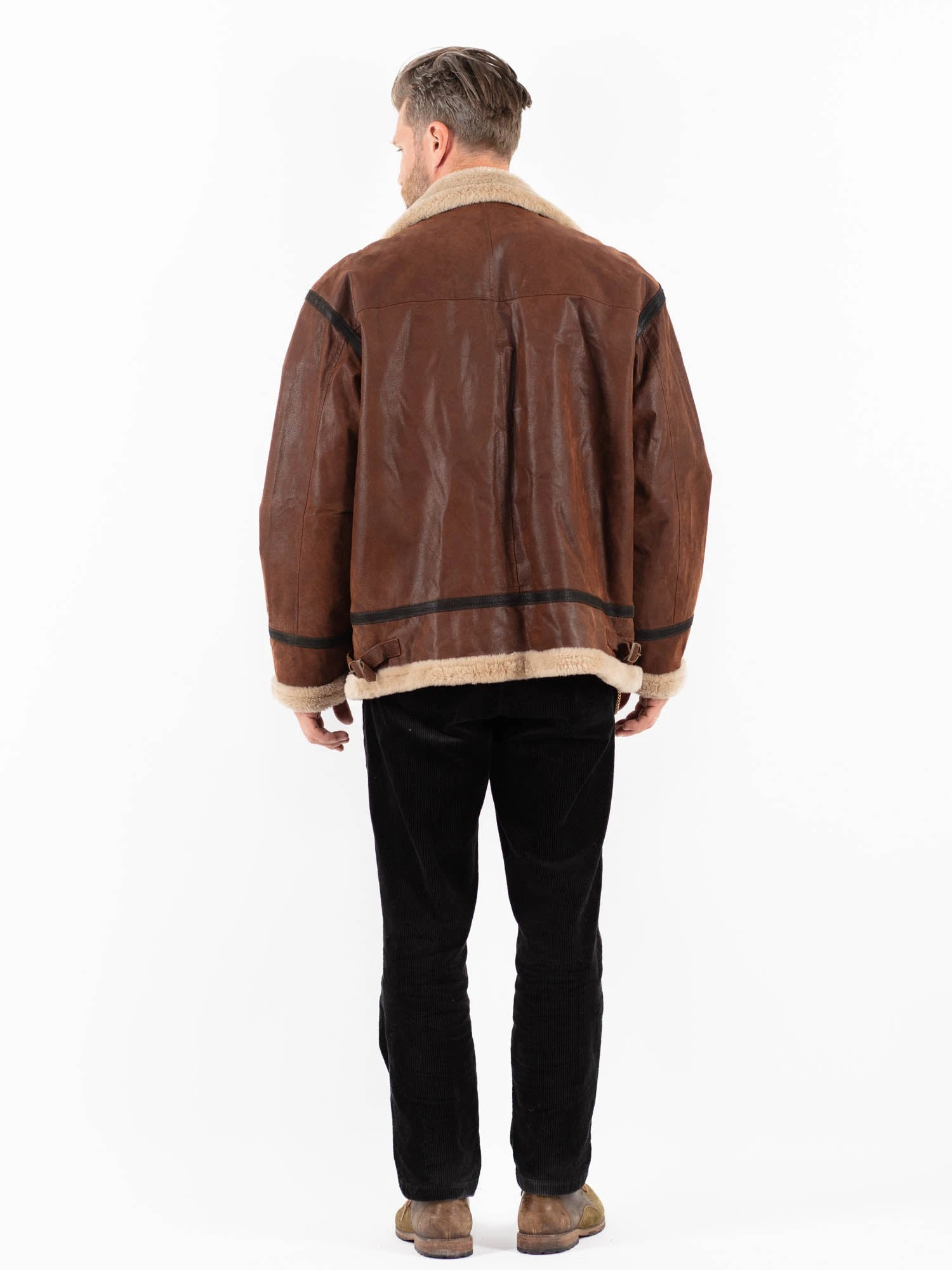 Vintage 90's Men Suede Sherpa Jacket In Brown 2 Vintage 90's Men Suede Sherpa Jacket In Brown - Image 2