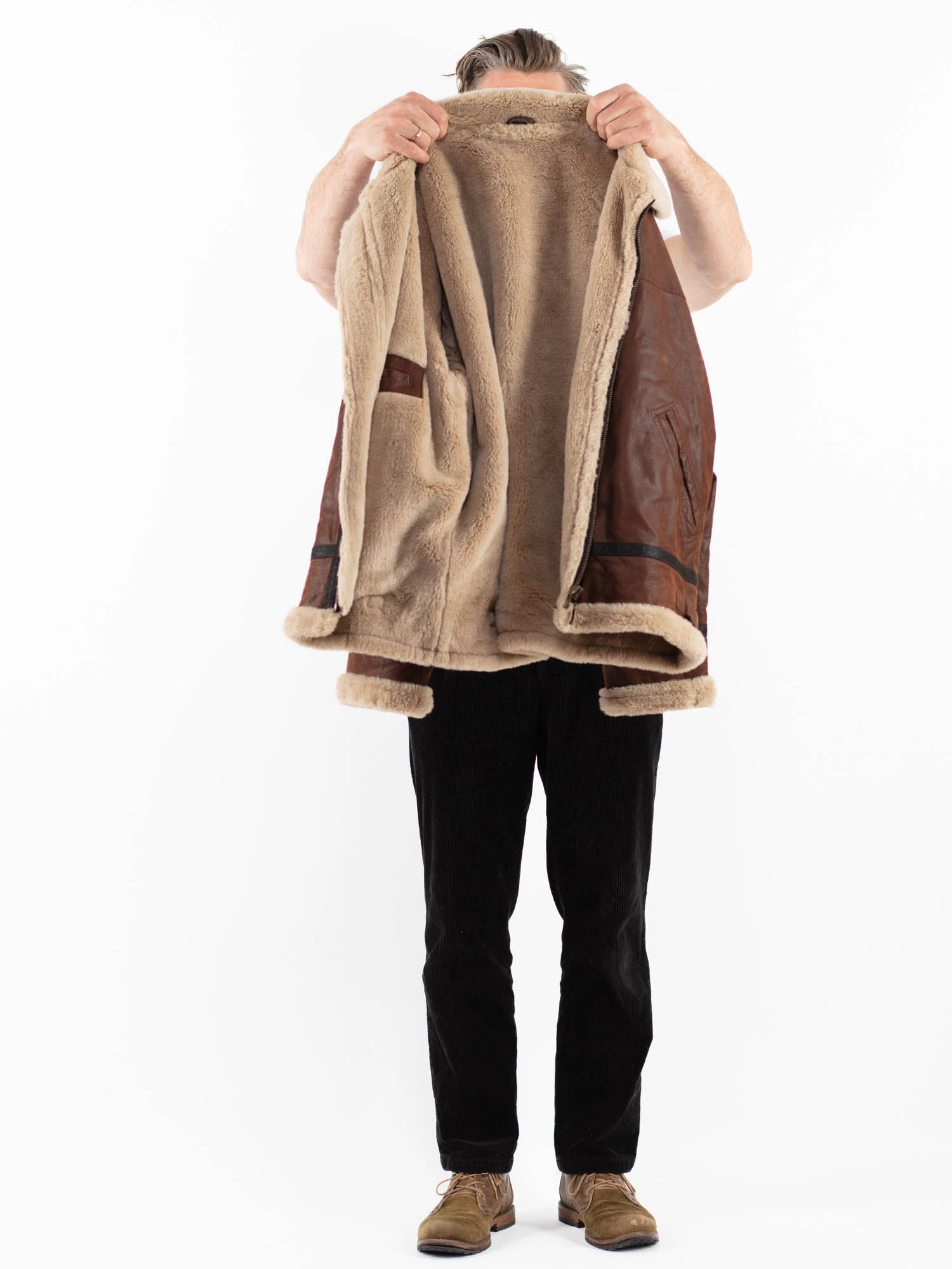 Vintage 90's Men Suede Sherpa Jacket In Brown 4 Vintage 90's Men Suede Sherpa Jacket In Brown - Image 4