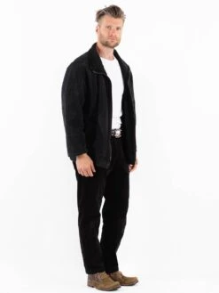 Vintage 90's Men Suede Sherpa Jacket In Black -Northern Grip Vintage 90s Men Suede Sherpa Jacket 0387