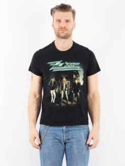 Vintage 90's Men ZZ Top Print T-Shirt In Black