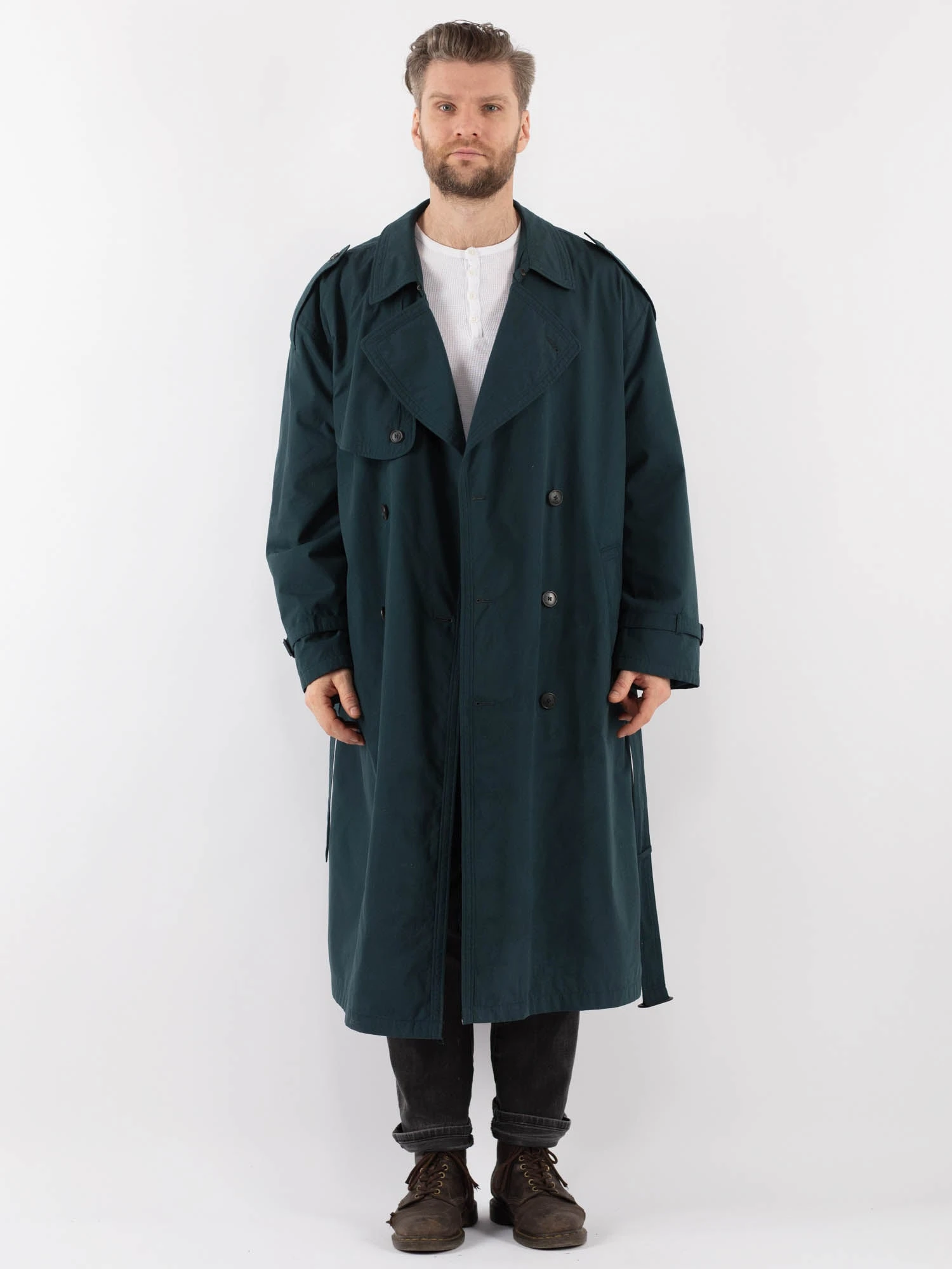 Vintage 70's Men Oversized Trench Coat In Teal Blue 1 Vintage 70's Men Oversized Trench Coat In Teal Blue